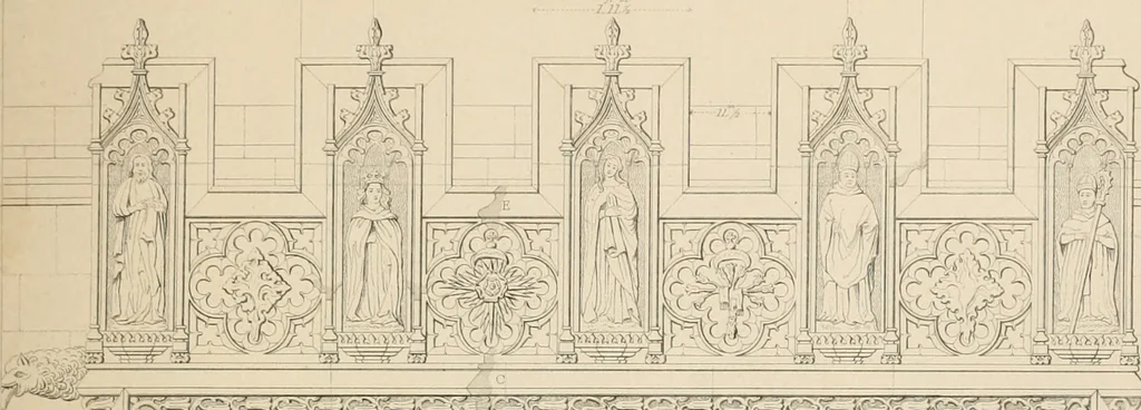 An illustration from Examples of Gothic architecture : selected from various antient edifices in England, consisting of plans, elevations, sections, and parts at large ... accompanied by historical and descriptive accounts, 1838, leaf 122