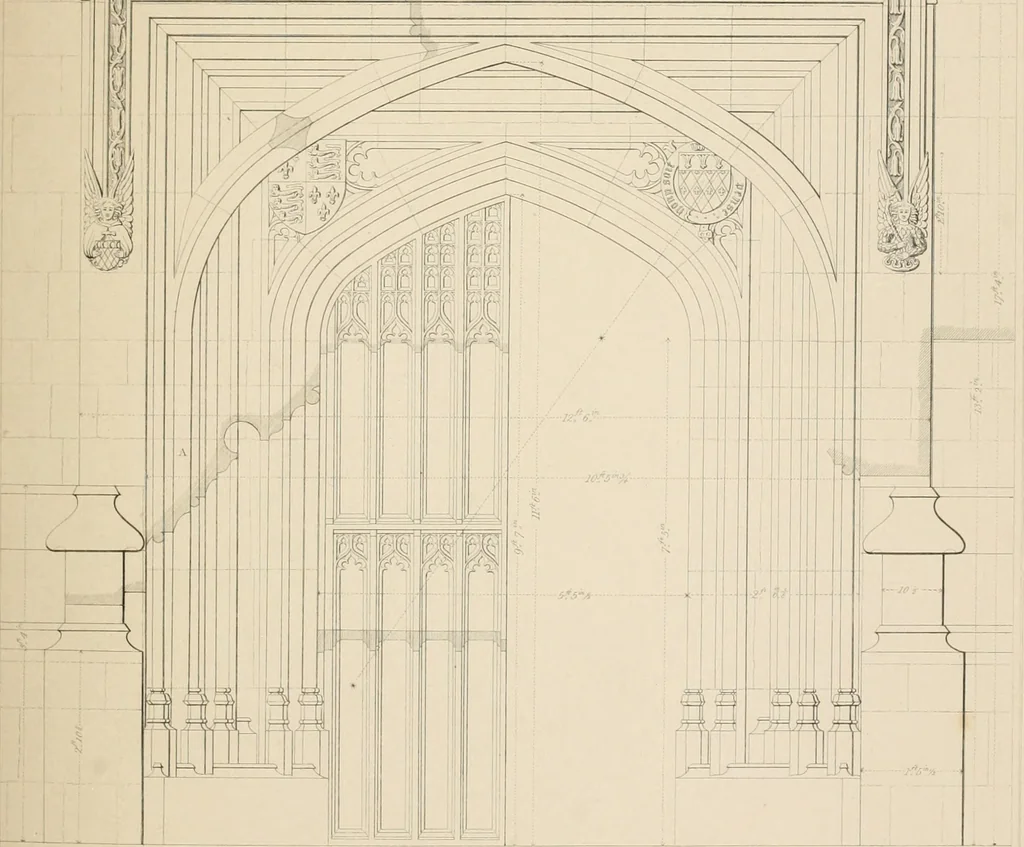 An illustration from Examples of Gothic architecture : selected from various antient edifices in England, consisting of plans, elevations, sections, and parts at large ... accompanied by historical and descriptive accounts, 1838, leaf 122