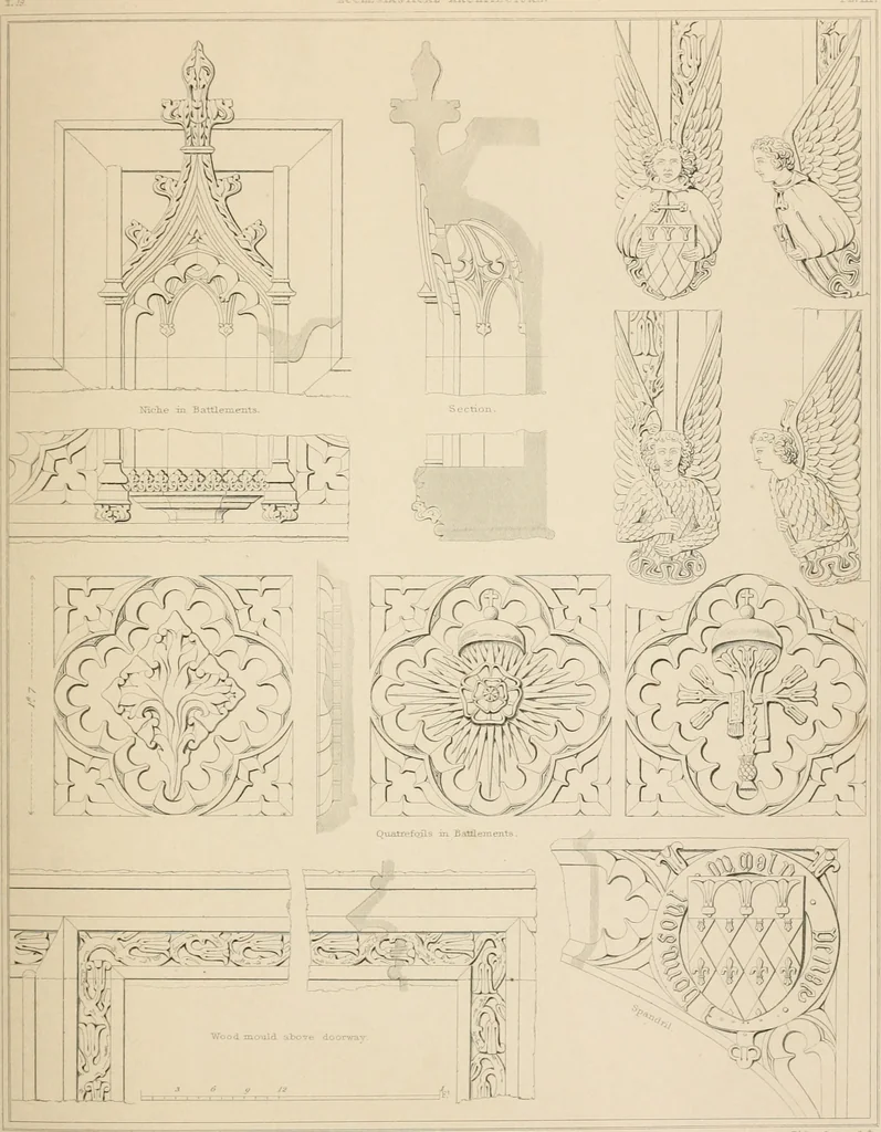 An illustration from Examples of Gothic architecture : selected from various antient edifices in England, consisting of plans, elevations, sections, and parts at large ... accompanied by historical and descriptive accounts, 1838, leaf 126