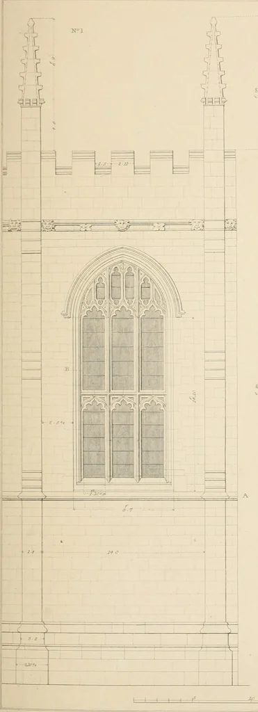 An illustration from Examples of Gothic architecture : selected from various antient edifices in England, consisting of plans, elevations, sections, and parts at large ... accompanied by historical and descriptive accounts, 1838, leaf 128