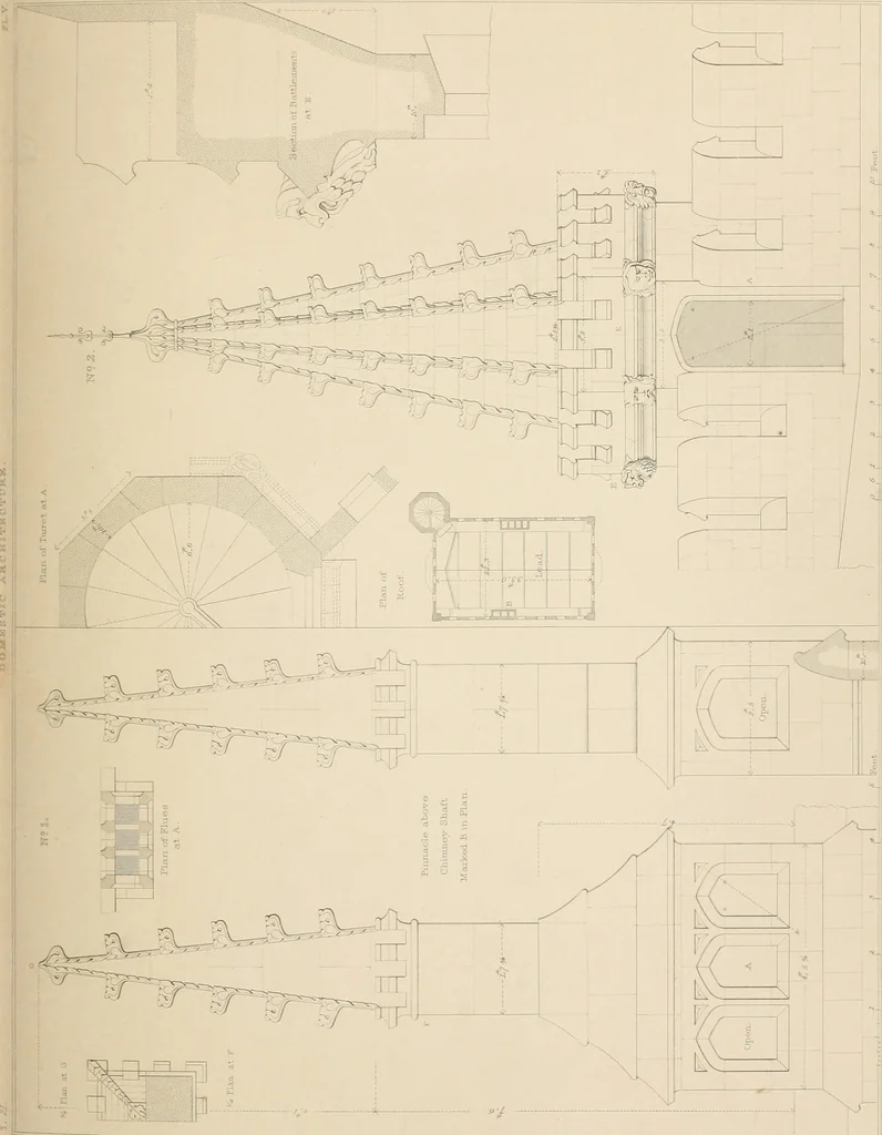 An illustration from Examples of Gothic architecture : selected from various antient edifices in England, consisting of plans, elevations, sections, and parts at large ... accompanied by historical and descriptive accounts, 1838, leaf 130