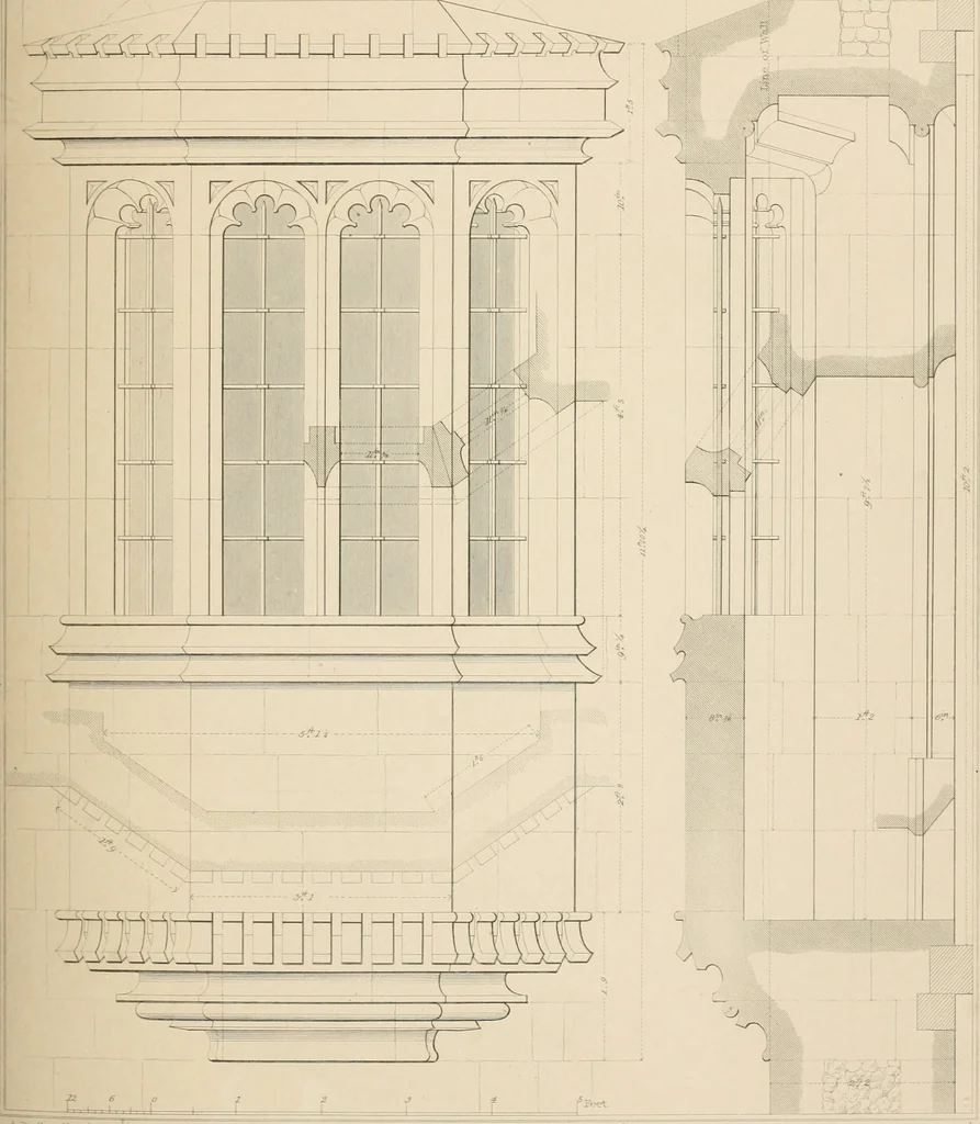 An illustration from Examples of Gothic architecture : selected from various antient edifices in England, consisting of plans, elevations, sections, and parts at large ... accompanied by historical and descriptive accounts, 1838, leaf 132