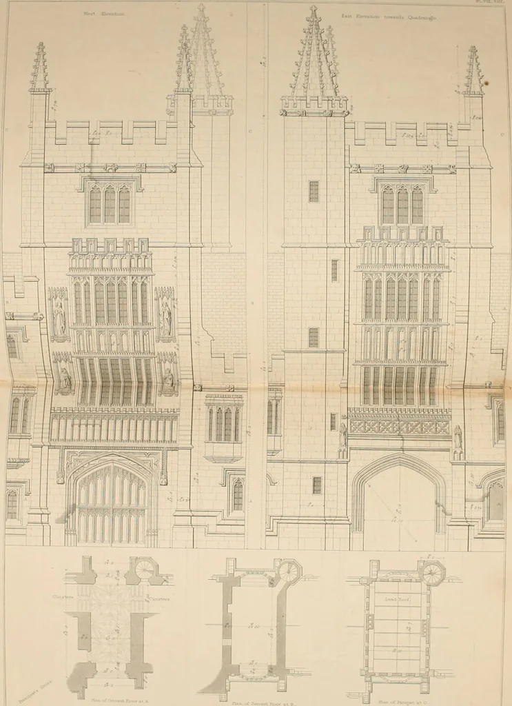 An illustration from Examples of Gothic architecture : selected from various antient edifices in England, consisting of plans, elevations, sections, and parts at large ... accompanied by historical and descriptive accounts, 1838, leaf 135
