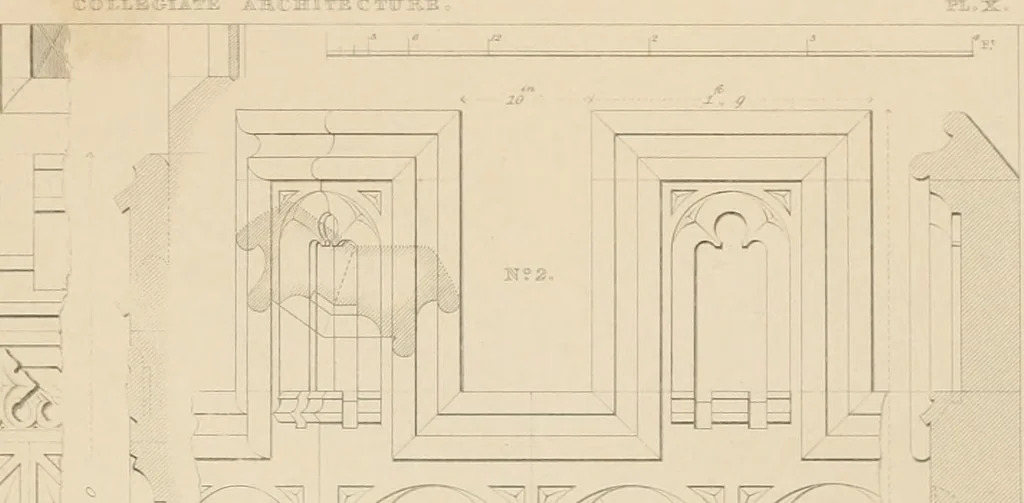 An illustration from Examples of Gothic architecture : selected from various antient edifices in England, consisting of plans, elevations, sections, and parts at large ... accompanied by historical and descriptive accounts, 1838, leaf 138