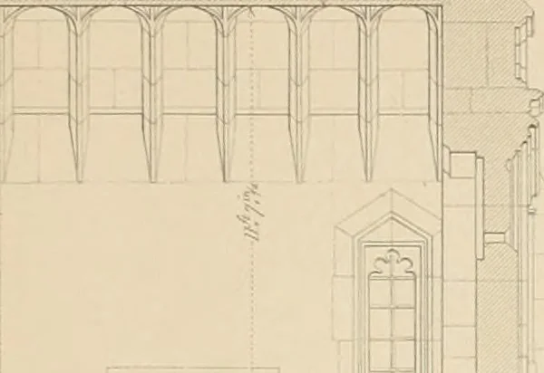 An illustration from Examples of Gothic architecture : selected from various antient edifices in England, consisting of plans, elevations, sections, and parts at large ... accompanied by historical and descriptive accounts, 1838, leaf 144