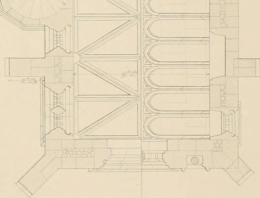 An illustration from Examples of Gothic architecture : selected from various antient edifices in England, consisting of plans, elevations, sections, and parts at large ... accompanied by historical and descriptive accounts, 1838, leaf 144