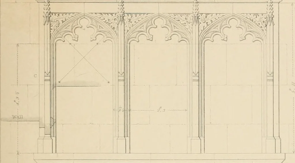 An illustration from Examples of Gothic architecture : selected from various antient edifices in England, consisting of plans, elevations, sections, and parts at large ... accompanied by historical and descriptive accounts, 1838, leaf 150