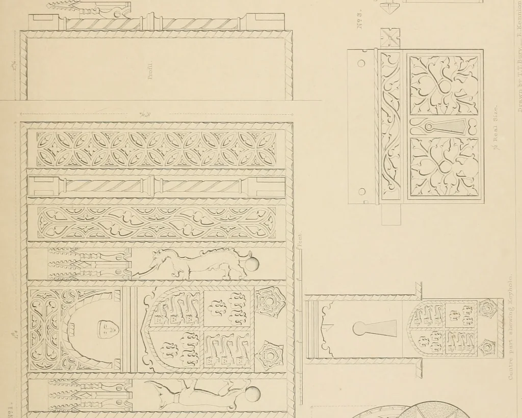 An illustration from Examples of Gothic architecture : selected from various antient edifices in England, consisting of plans, elevations, sections, and parts at large ... accompanied by historical and descriptive accounts, 1838, leaf 160