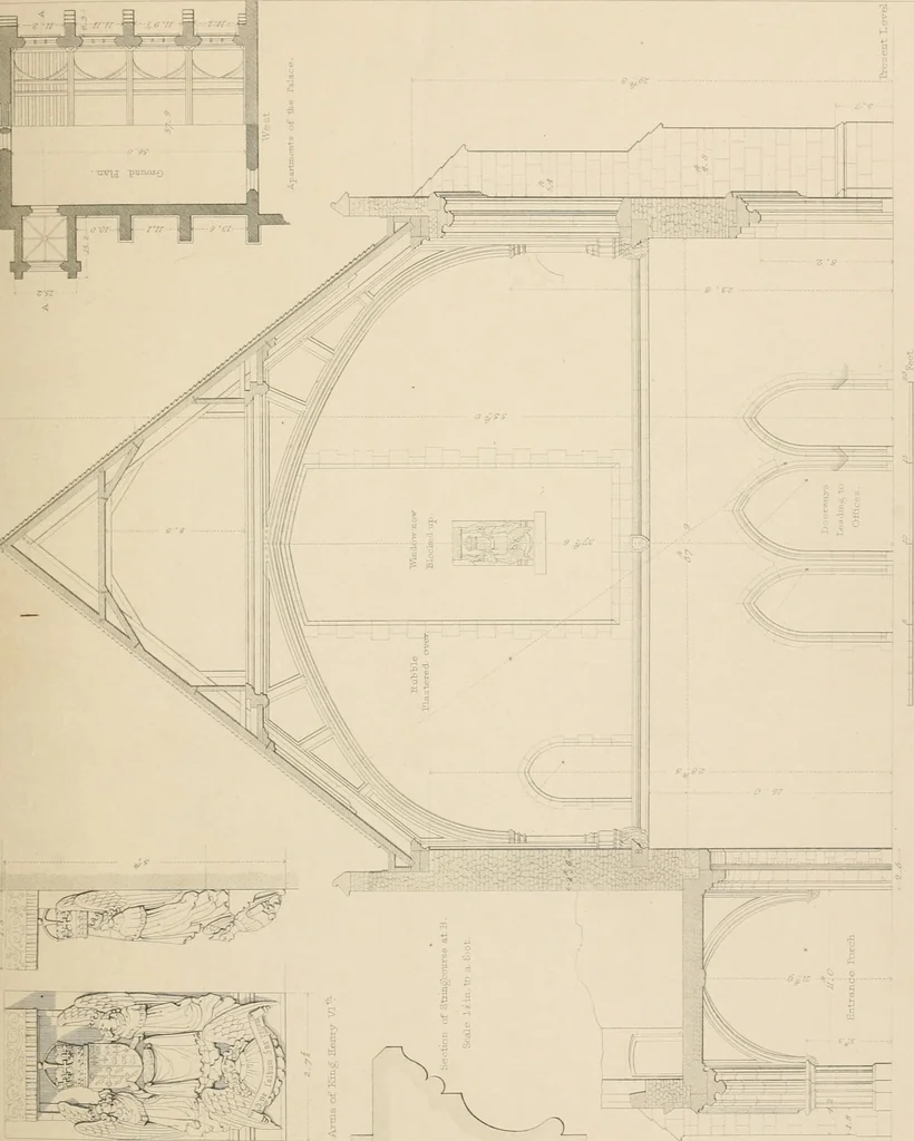 An illustration from Examples of Gothic architecture : selected from various antient edifices in England, consisting of plans, elevations, sections, and parts at large ... accompanied by historical and descriptive accounts, 1838, leaf 162