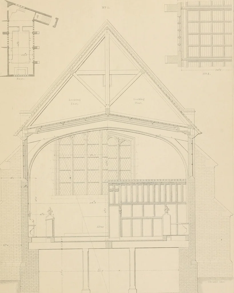 An illustration from Examples of Gothic architecture : selected from various antient edifices in England, consisting of plans, elevations, sections, and parts at large ... accompanied by historical and descriptive accounts, 1838, leaf 168