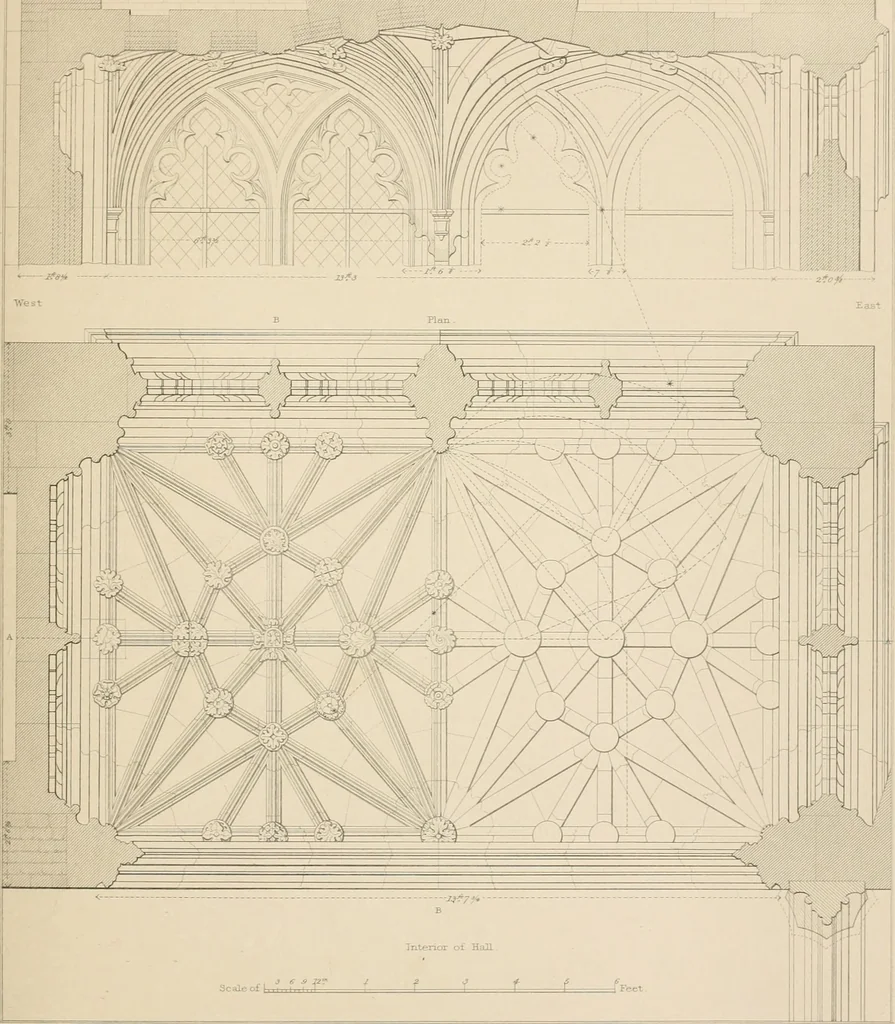 An illustration from Examples of Gothic architecture : selected from various antient edifices in England, consisting of plans, elevations, sections, and parts at large ... accompanied by historical and descriptive accounts, 1838, leaf 172