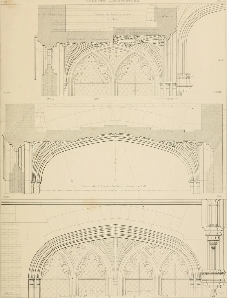 An illustration from Examples of Gothic architecture : selected from various antient edifices in England, consisting of plans, elevations, sections, and parts at large ... accompanied by historical and descriptive accounts, 1838, leaf 174