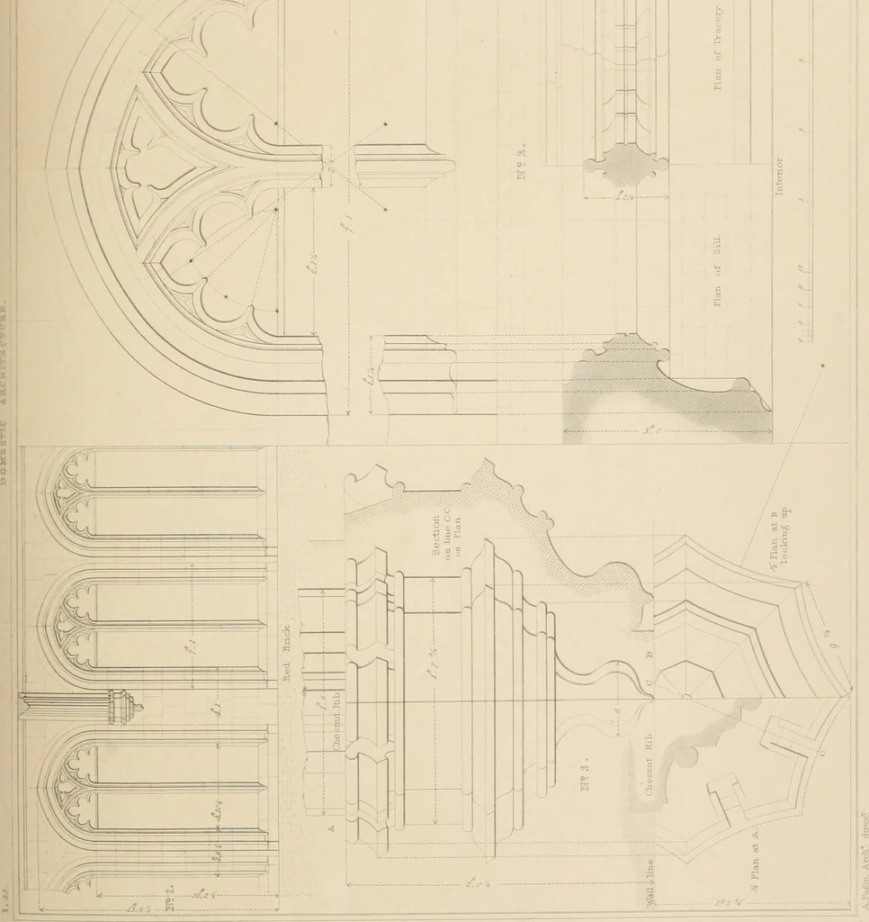 An illustration from Examples of Gothic architecture : selected from various antient edifices in England, consisting of plans, elevations, sections, and parts at large ... accompanied by historical and descriptive accounts, 1838, leaf 176