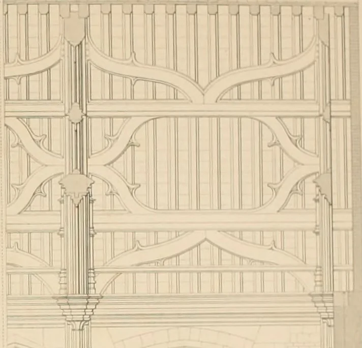 An illustration from Examples of Gothic architecture : selected from various antient edifices in England, consisting of plans, elevations, sections, and parts at large ... accompanied by historical and descriptive accounts, 1838, leaf 179