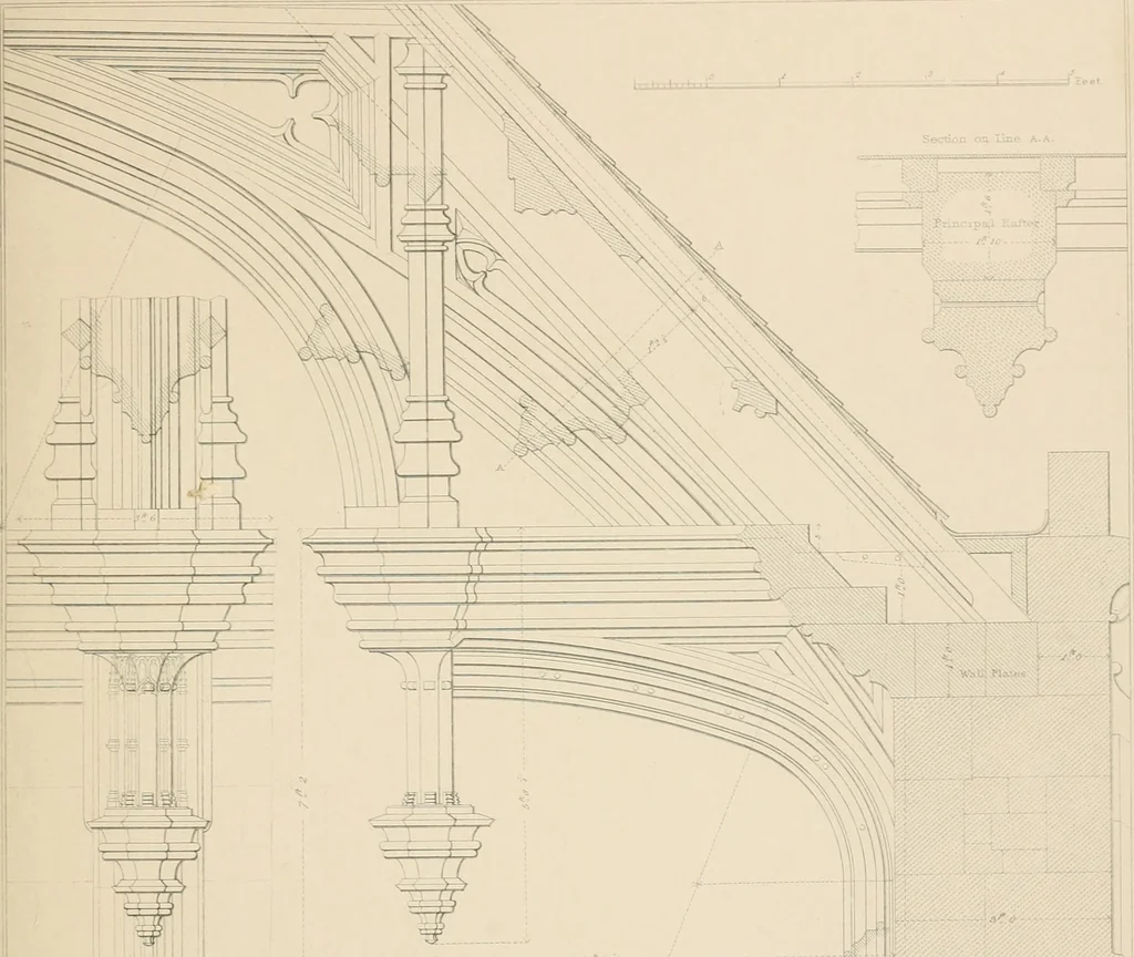 An illustration from Examples of Gothic architecture : selected from various antient edifices in England, consisting of plans, elevations, sections, and parts at large ... accompanied by historical and descriptive accounts, 1838, leaf 182