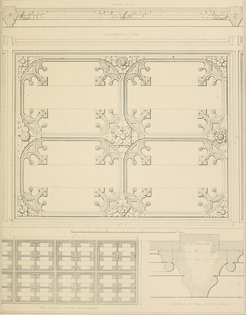 An illustration from Examples of Gothic architecture : selected from various antient edifices in England, consisting of plans, elevations, sections, and parts at large ... accompanied by historical and descriptive accounts, 1838, leaf 186
