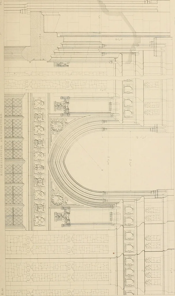 An illustration from Examples of Gothic architecture : selected from various antient edifices in England, consisting of plans, elevations, sections, and parts at large ... accompanied by historical and descriptive accounts, 1838, leaf 188