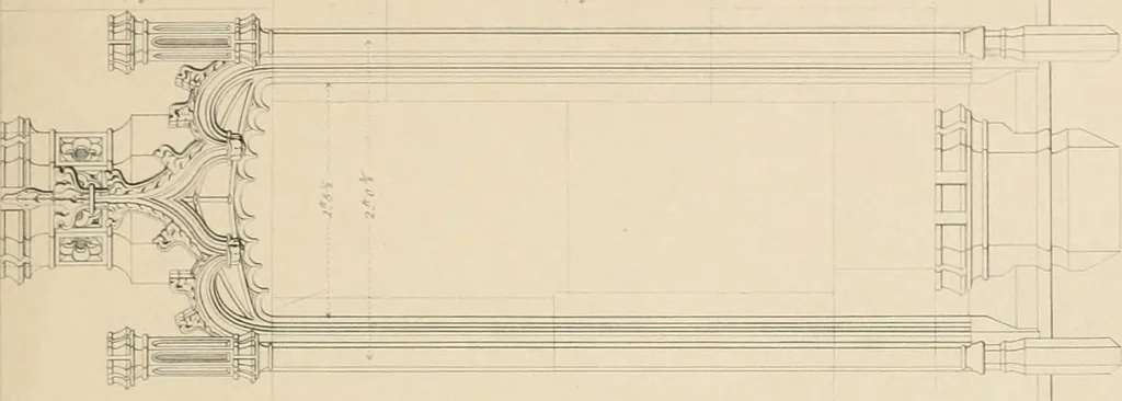 An illustration from Examples of Gothic architecture : selected from various antient edifices in England, consisting of plans, elevations, sections, and parts at large ... accompanied by historical and descriptive accounts, 1838, leaf 190