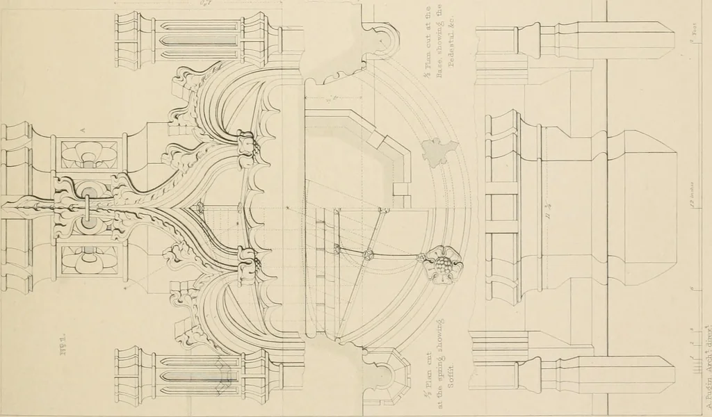 An illustration from Examples of Gothic architecture : selected from various antient edifices in England, consisting of plans, elevations, sections, and parts at large ... accompanied by historical and descriptive accounts, 1838, leaf 190