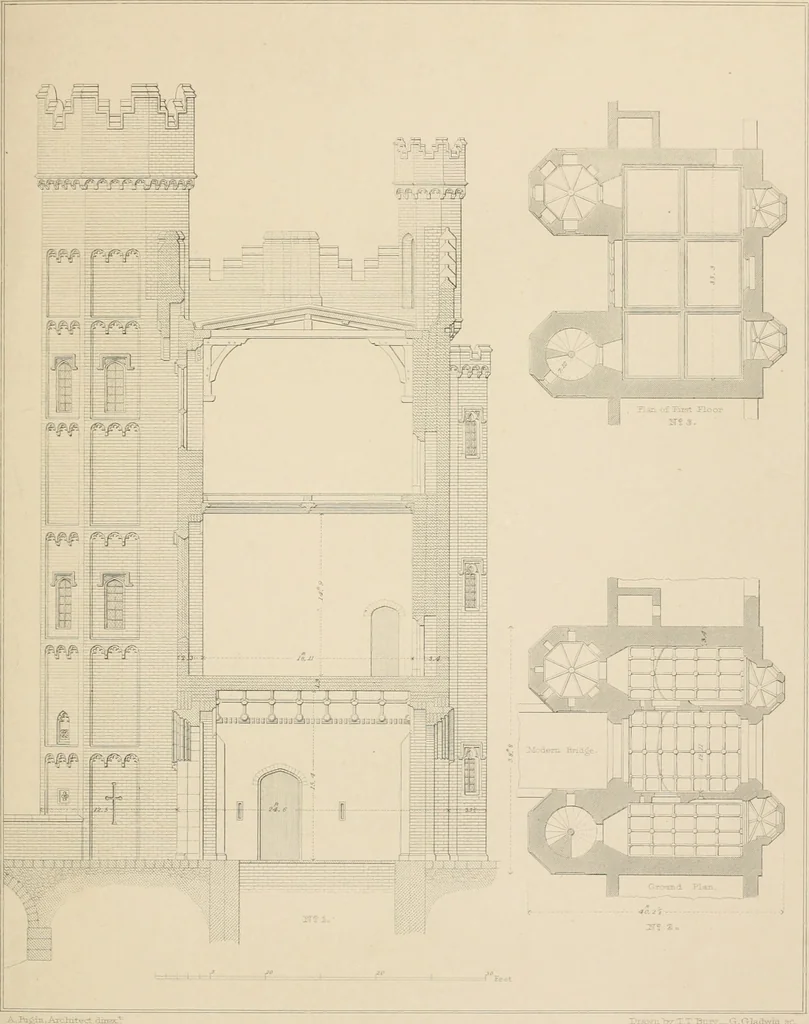 An illustration from Examples of Gothic architecture : selected from various antient edifices in England, consisting of plans, elevations, sections, and parts at large ... accompanied by historical and descriptive accounts, 1838, leaf 196