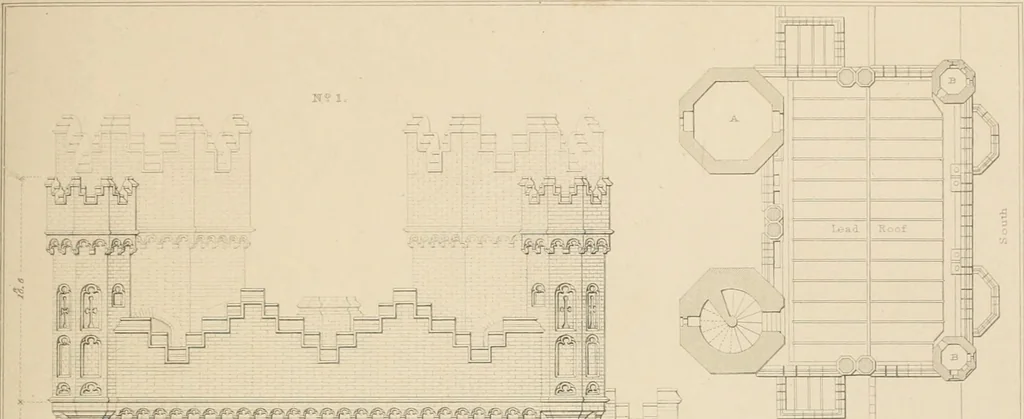 An illustration from Examples of Gothic architecture : selected from various antient edifices in England, consisting of plans, elevations, sections, and parts at large ... accompanied by historical and descriptive accounts, 1838, leaf 198