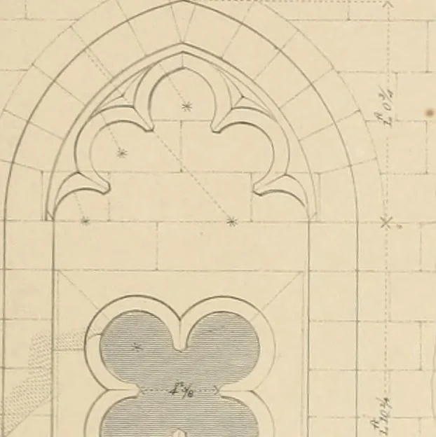 An illustration from Examples of Gothic architecture : selected from various antient edifices in England, consisting of plans, elevations, sections, and parts at large ... accompanied by historical and descriptive accounts, 1838, leaf 200