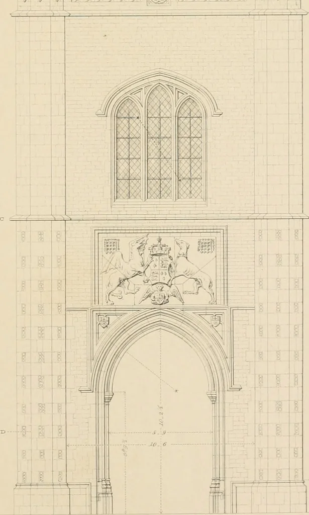 An illustration from Examples of Gothic architecture : selected from various antient edifices in England, consisting of plans, elevations, sections, and parts at large ... accompanied by historical and descriptive accounts, 1838, leaf 208