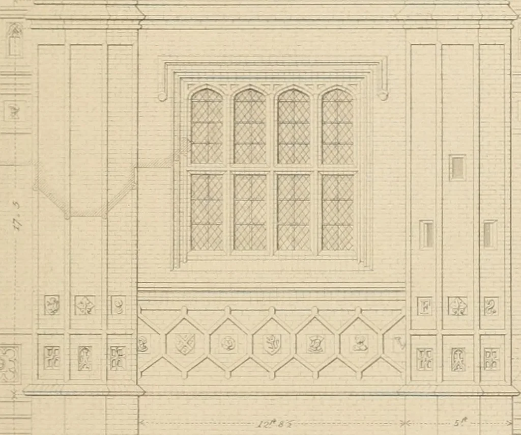 An illustration from Examples of Gothic architecture : selected from various antient edifices in England, consisting of plans, elevations, sections, and parts at large ... accompanied by historical and descriptive accounts, 1838, leaf 212