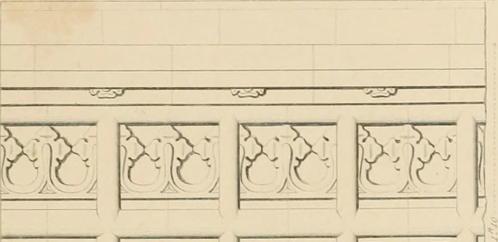 An illustration from Examples of Gothic architecture : selected from various antient edifices in England, consisting of plans, elevations, sections, and parts at large ... accompanied by historical and descriptive accounts, 1838, leaf 222