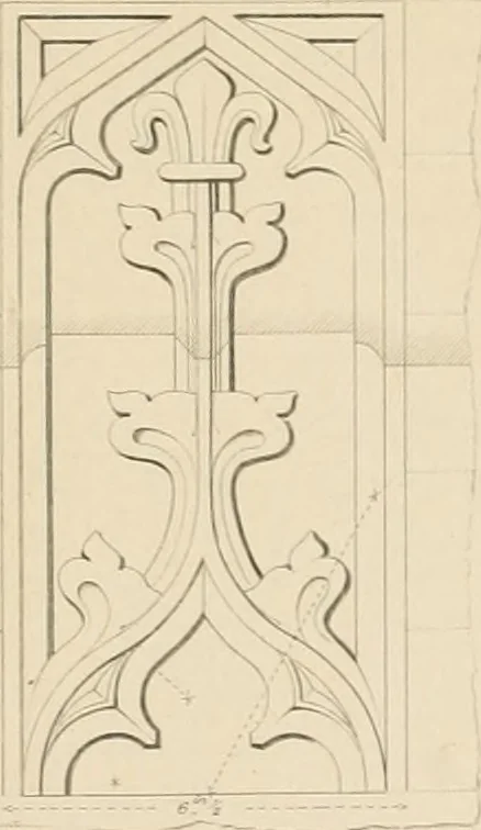 An illustration from Examples of Gothic architecture : selected from various antient edifices in England, consisting of plans, elevations, sections, and parts at large ... accompanied by historical and descriptive accounts, 1838, leaf 222
