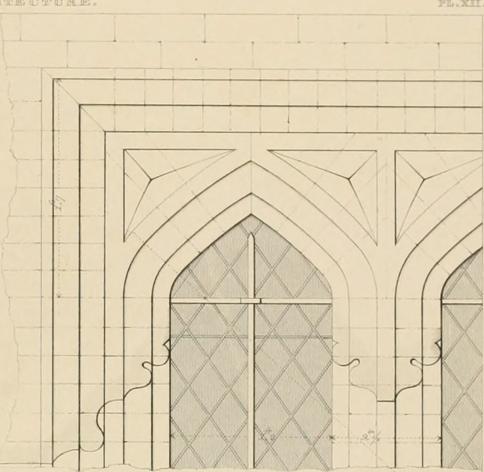 An illustration from Examples of Gothic architecture : selected from various antient edifices in England, consisting of plans, elevations, sections, and parts at large ... accompanied by historical and descriptive accounts, 1838, leaf 224
