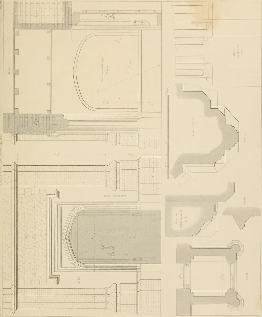 An illustration from Examples of Gothic architecture : selected from various antient edifices in England, consisting of plans, elevations, sections, and parts at large ... accompanied by historical and descriptive accounts, 1838, leaf 230