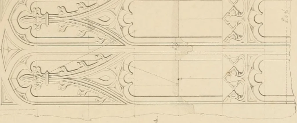 An illustration from Examples of Gothic architecture : selected from various antient edifices in England, consisting of plans, elevations, sections, and parts at large ... accompanied by historical and descriptive accounts, 1838, leaf 234