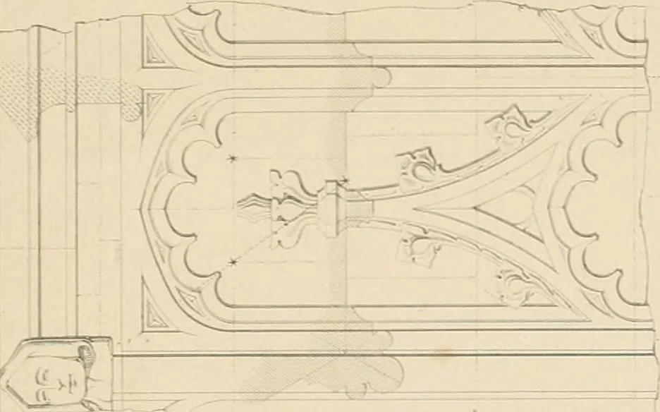 An illustration from Examples of Gothic architecture : selected from various antient edifices in England, consisting of plans, elevations, sections, and parts at large ... accompanied by historical and descriptive accounts, 1838, leaf 234