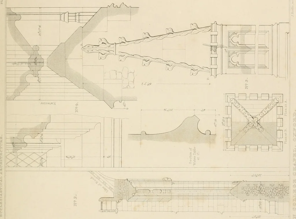 An illustration from Examples of Gothic architecture : selected from various antient edifices in England, consisting of plans, elevations, sections, and parts at large ... accompanied by historical and descriptive accounts, 1838, leaf 92