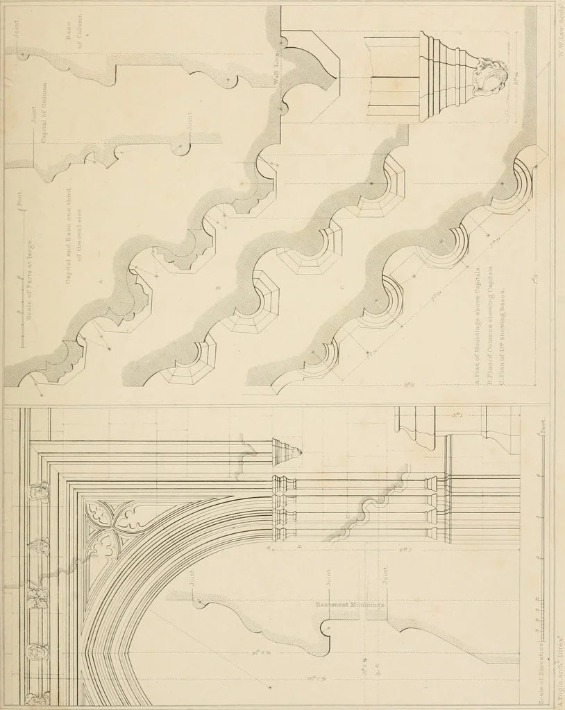 An illustration from Examples of Gothic architecture : selected from various antient edifices in England, consisting of plans, elevations, sections, and parts at large ... accompanied by historical and descriptive accounts, 1838, leaf 94