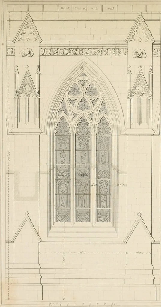 An illustration from Examples of Gothic architecture : selected from various antient edifices in England, consisting of plans, elevations, sections, and parts at large ... accompanied by historical and descriptive accounts, 1838, leaf 98