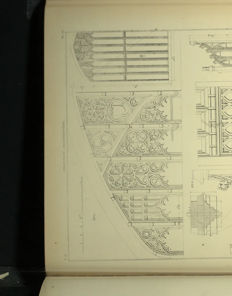 An illustration from Examples of Gothic architecture : selected from various ancient edifices in England ; consisting of plans, elevations, sections, and parts at large ; calculated to exemplify the various styles and the practical construction of this admired class of architecture ; accompanied by historical and descriptive accounts, 1895, leaf 118