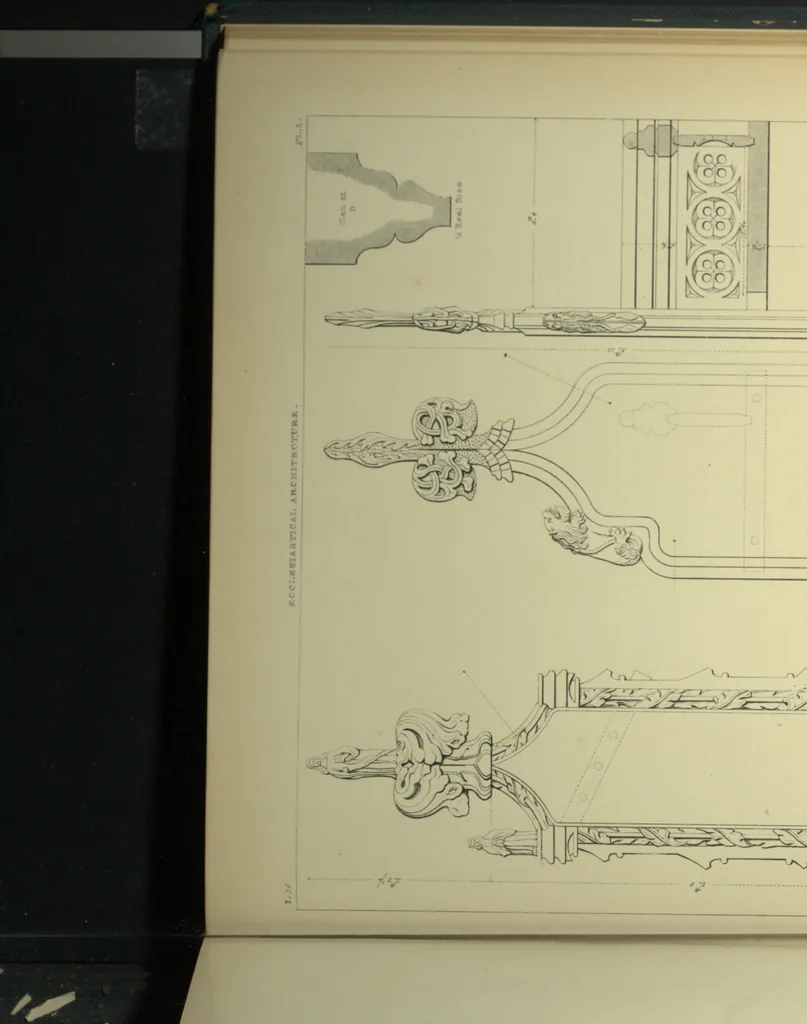 An illustration from Examples of Gothic architecture : selected from various ancient edifices in England ; consisting of plans, elevations, sections, and parts at large ; calculated to exemplify the various styles and the practical construction of this admired class of architecture ; accompanied by historical and descriptive accounts, 1895, leaf 186