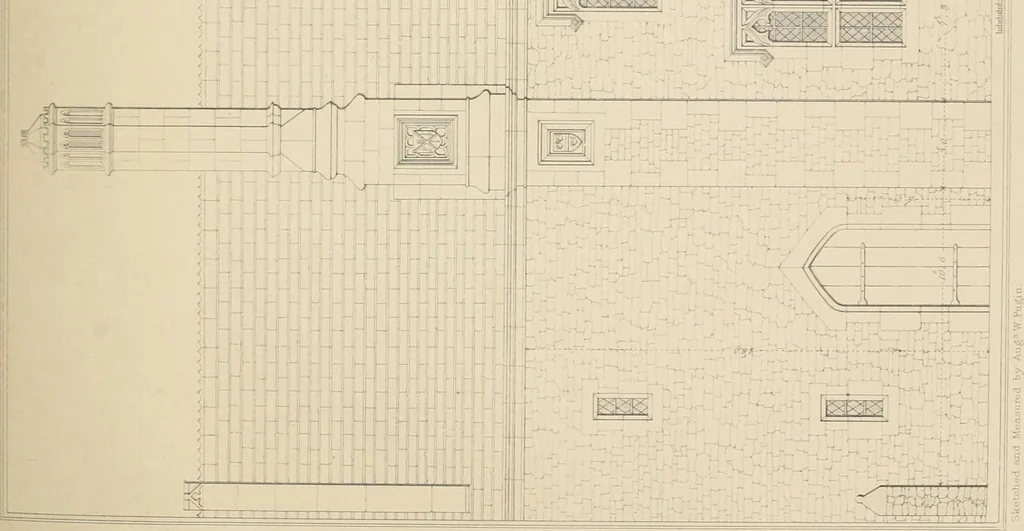 An illustration from Examples of Gothic architecture : selected from various antient edifices in England, consisting of plans, elevations, sections, and parts at large ... accompanied by historical and descriptive accounts, 1838, leaf 120