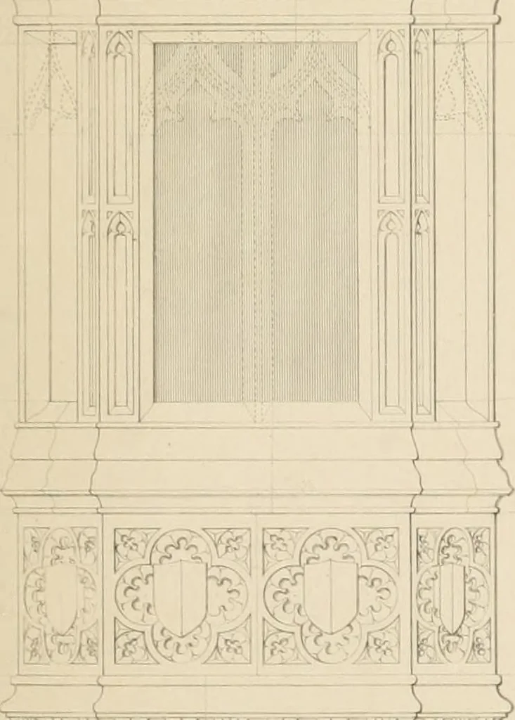 An illustration from Examples of Gothic architecture : selected from various antient edifices in England, consisting of plans, elevations, sections, and parts at large ... accompanied by historical and descriptive accounts, 1838, leaf 126