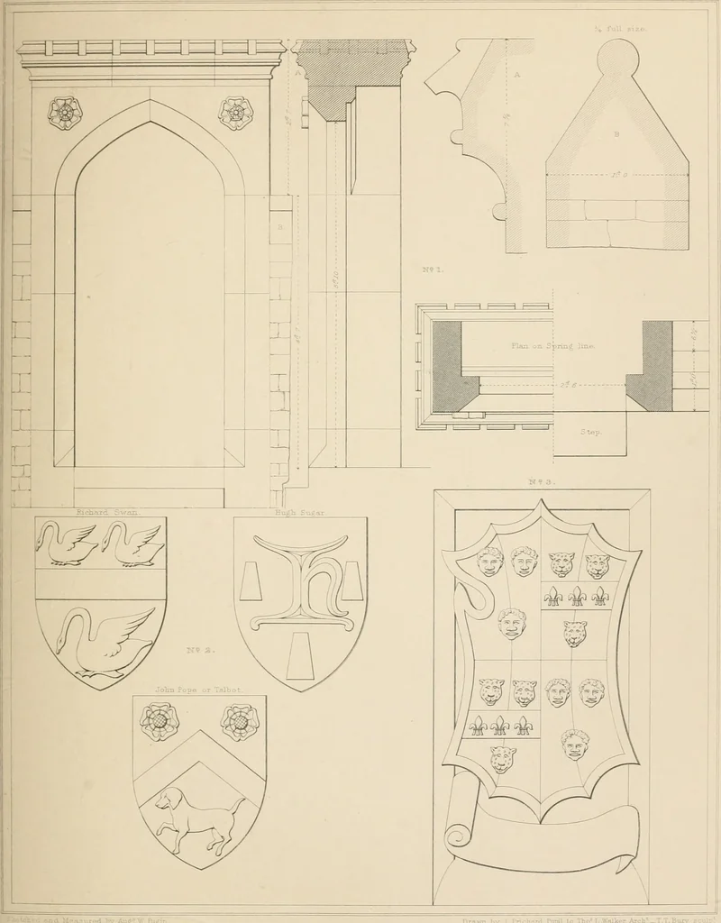 An illustration from Examples of Gothic architecture : selected from various antient edifices in England, consisting of plans, elevations, sections, and parts at large ... accompanied by historical and descriptive accounts, 1838, leaf 130