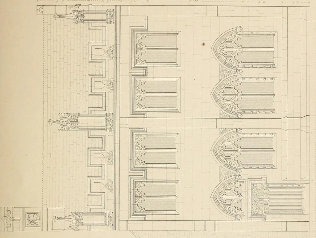 An illustration from Examples of Gothic architecture : selected from various antient edifices in England, consisting of plans, elevations, sections, and parts at large ... accompanied by historical and descriptive accounts, 1838, leaf 132