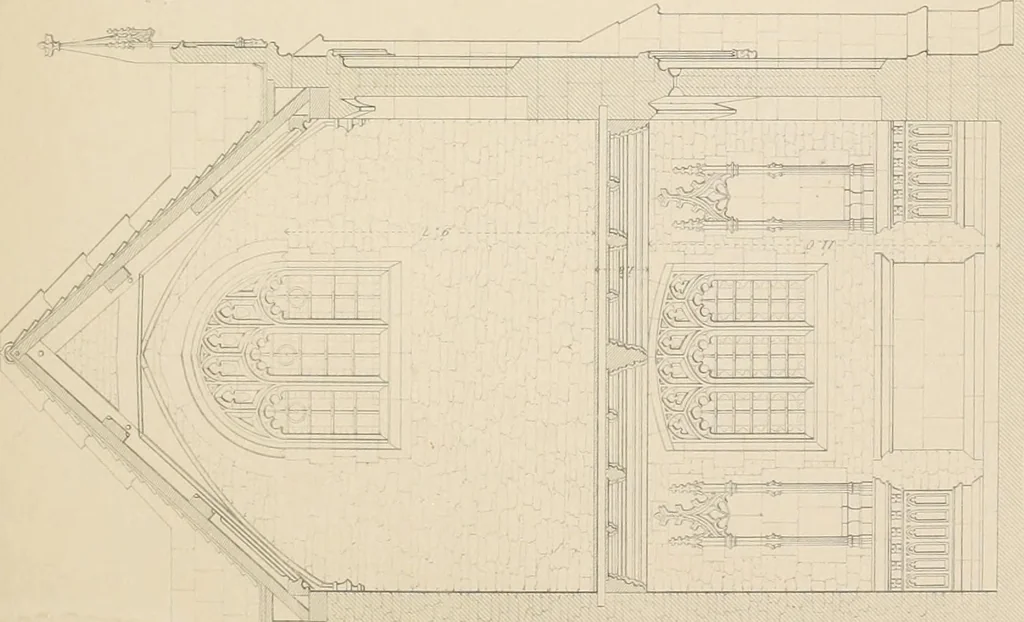 An illustration from Examples of Gothic architecture : selected from various antient edifices in England, consisting of plans, elevations, sections, and parts at large ... accompanied by historical and descriptive accounts, 1838, leaf 132