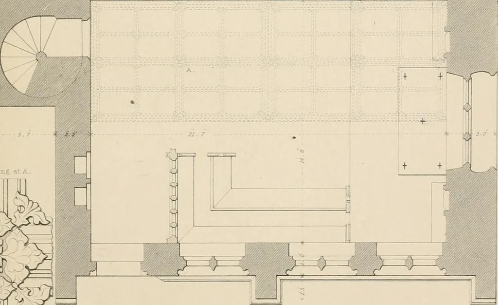 An illustration from Examples of Gothic architecture : selected from various antient edifices in England, consisting of plans, elevations, sections, and parts at large ... accompanied by historical and descriptive accounts, 1838, leaf 134
