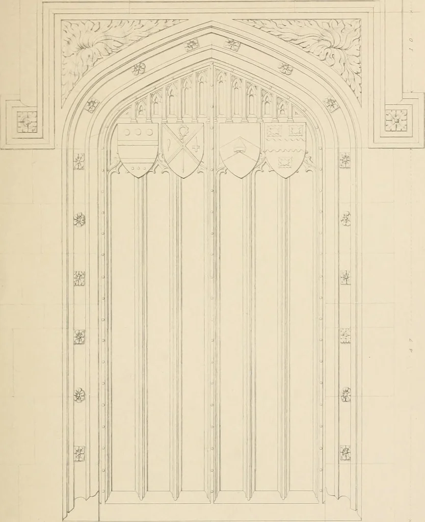 An illustration from Examples of Gothic architecture : selected from various antient edifices in England, consisting of plans, elevations, sections, and parts at large ... accompanied by historical and descriptive accounts, 1838, leaf 136