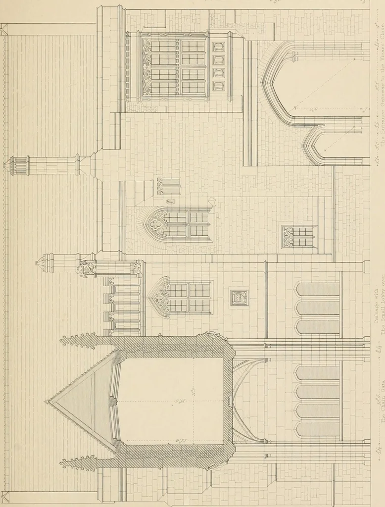 An illustration from Examples of Gothic architecture : selected from various antient edifices in England, consisting of plans, elevations, sections, and parts at large ... accompanied by historical and descriptive accounts, 1838, leaf 146