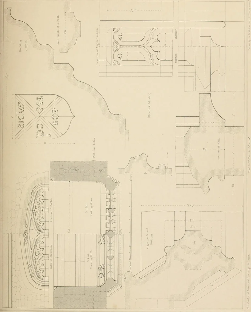 An illustration from Examples of Gothic architecture : selected from various antient edifices in England, consisting of plans, elevations, sections, and parts at large ... accompanied by historical and descriptive accounts, 1838, leaf 150