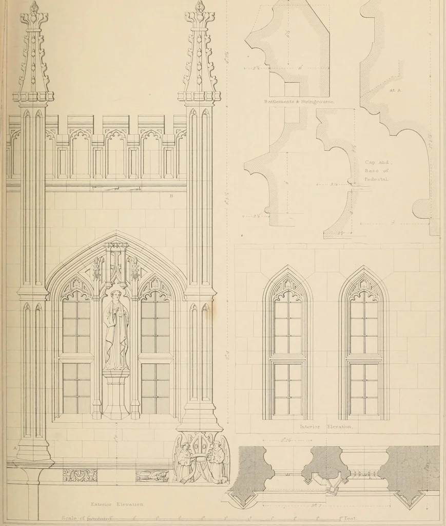 An illustration from Examples of Gothic architecture : selected from various antient edifices in England, consisting of plans, elevations, sections, and parts at large ... accompanied by historical and descriptive accounts, 1838, leaf 154
