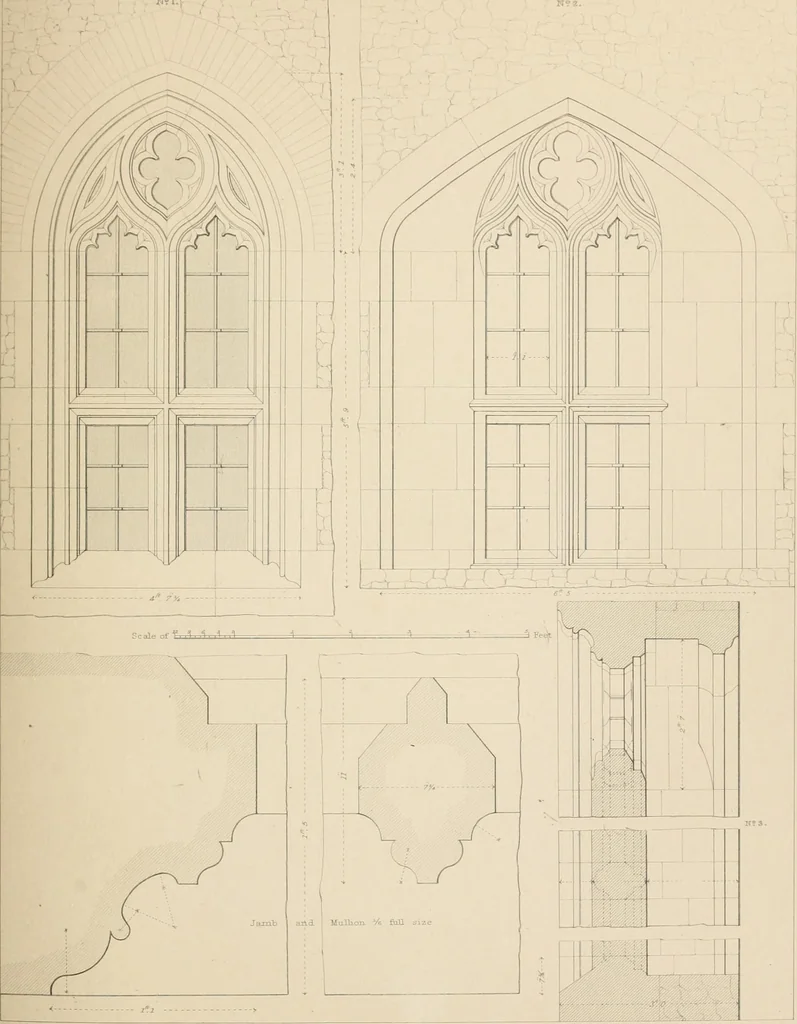 An illustration from Examples of Gothic architecture : selected from various antient edifices in England, consisting of plans, elevations, sections, and parts at large ... accompanied by historical and descriptive accounts, 1838, leaf 158